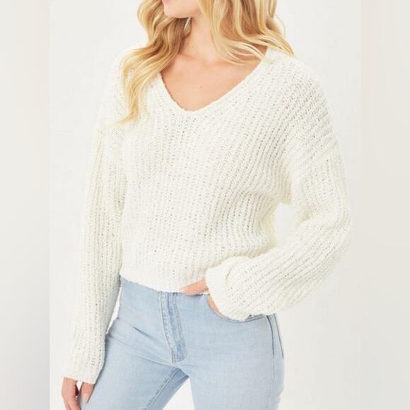Love Tree Cozy One Sweater Cream Oversized Knit Sweater Slightly Cropped Small - Picture 1 of 8